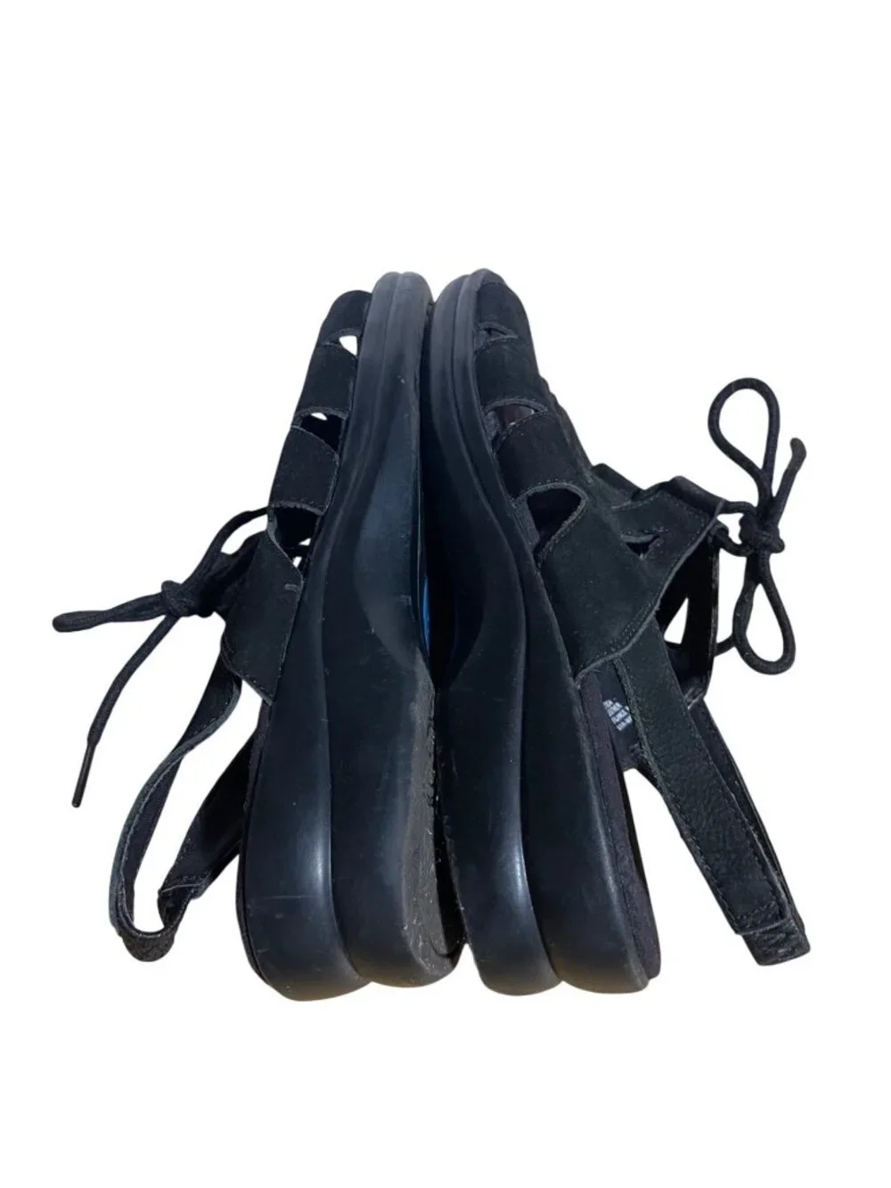 Cobbie Cuddlers Lace Up Ultra Massage Black Suede Leather Sandals Womens 8.5W